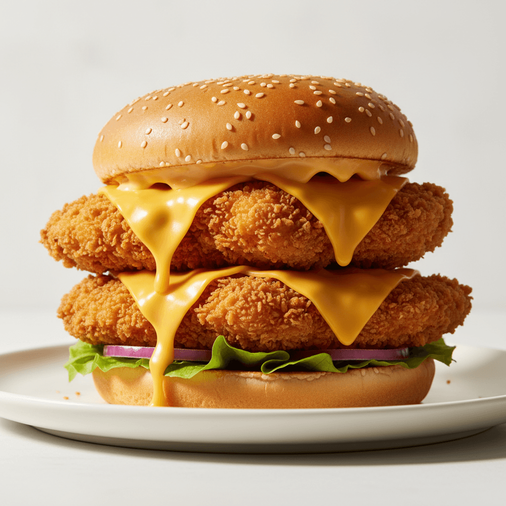 Double tikki burger with two stacked aloo tikki patties and all the toppings