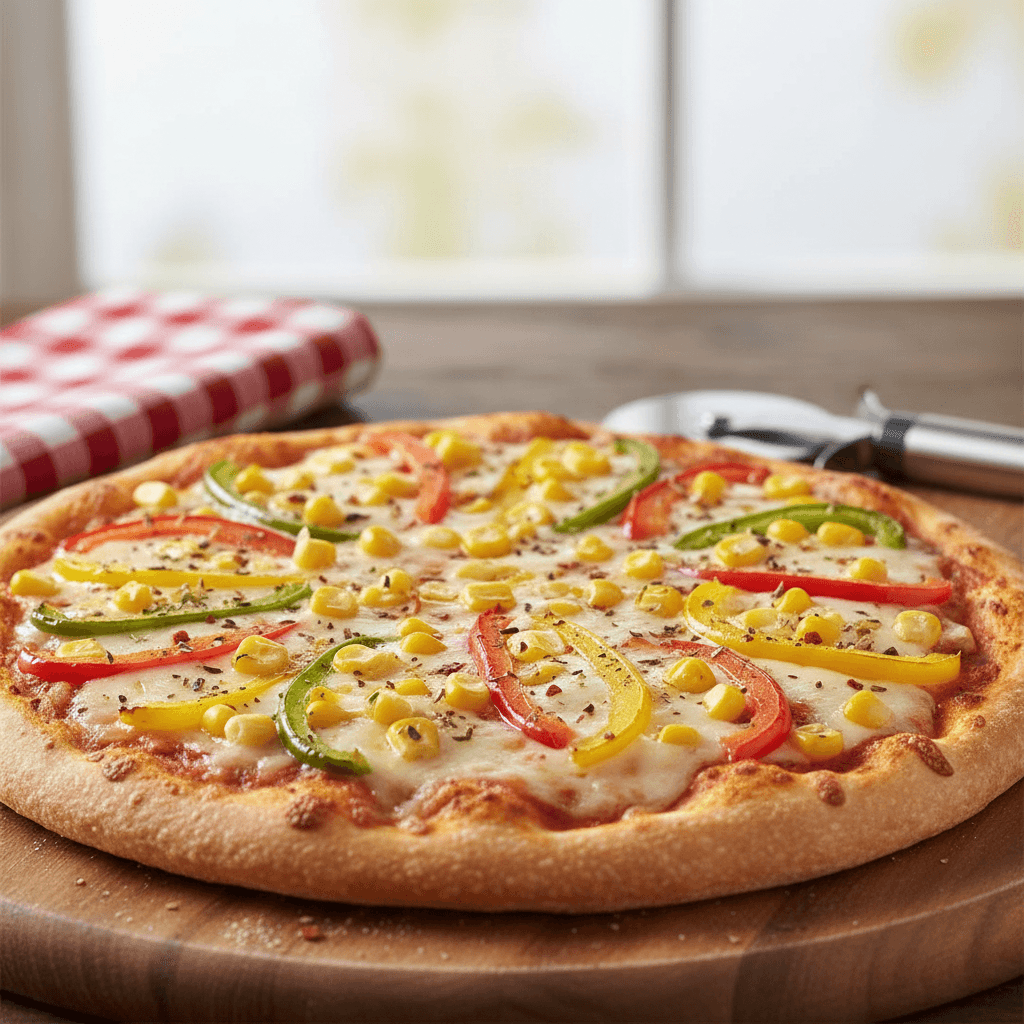 Onion capsicum pizza with sliced onions and green capsicum on tomato sauce